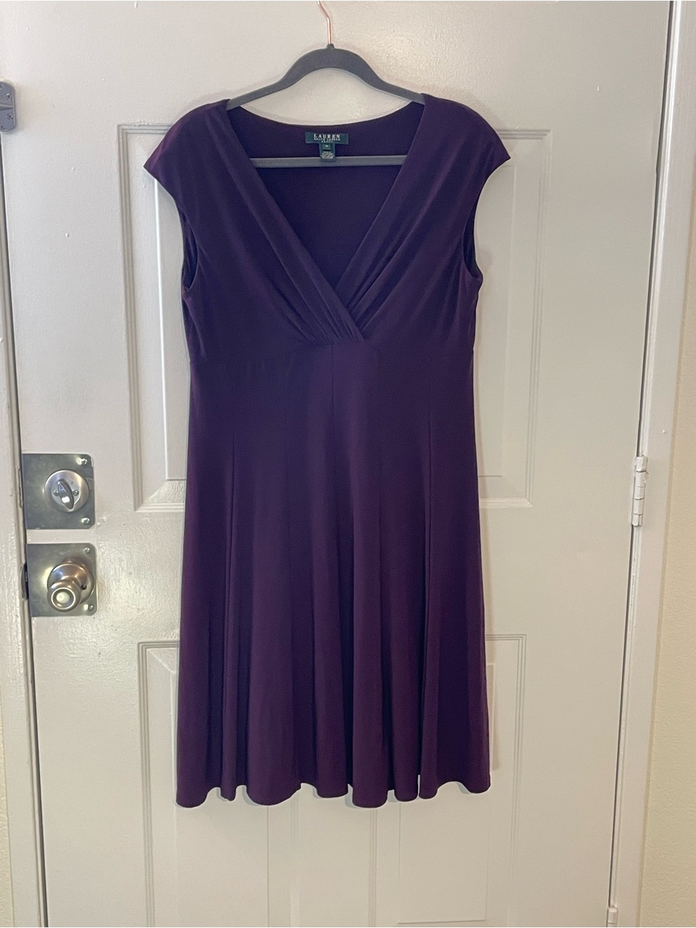 Ralph Lauren Plum V-Neck Cap Sleeve Midi Dress